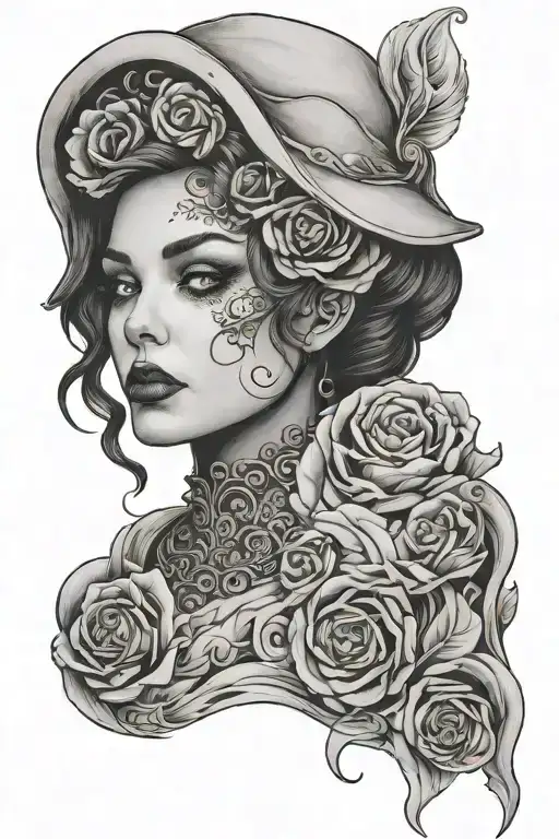 Black and grey lady head design artwork